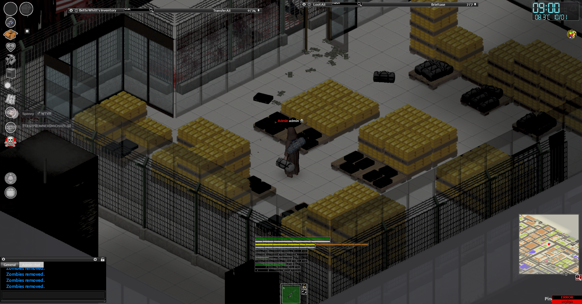 An elevated sandbag fort, blood on the ground below
